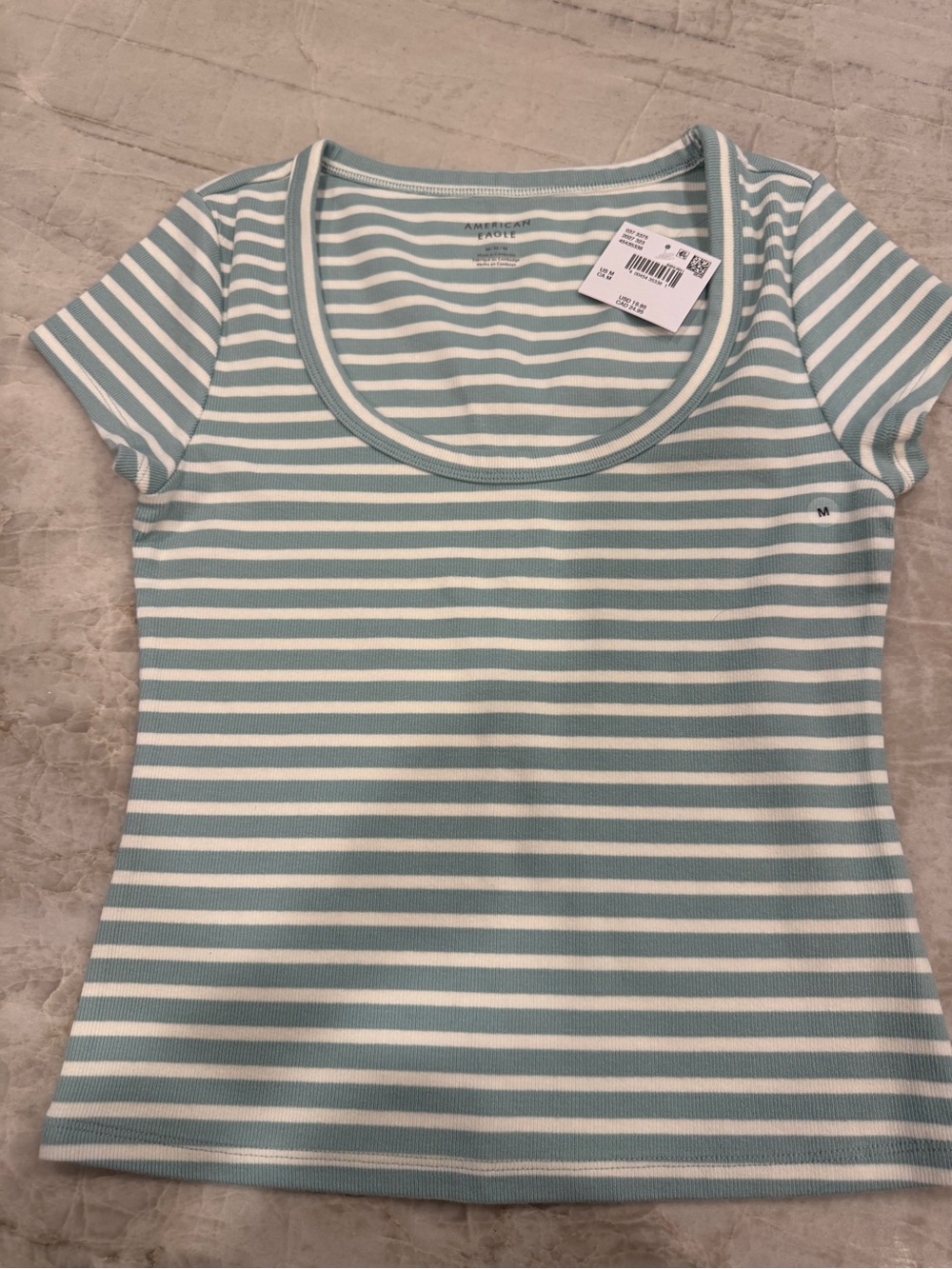 American Eagle Outfitters Striped Scoop Neck Tee in Aqua and Cream